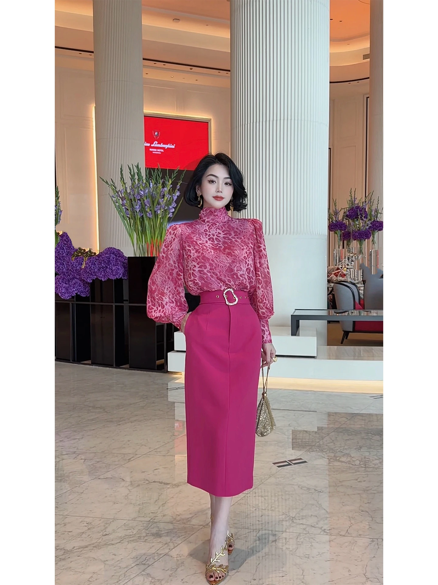 

LYXJ Women's High Waist Slim Fit Half Skirt Elegant Plum Purple Spring New Style French Style Polyester Fiber Elastic Micro