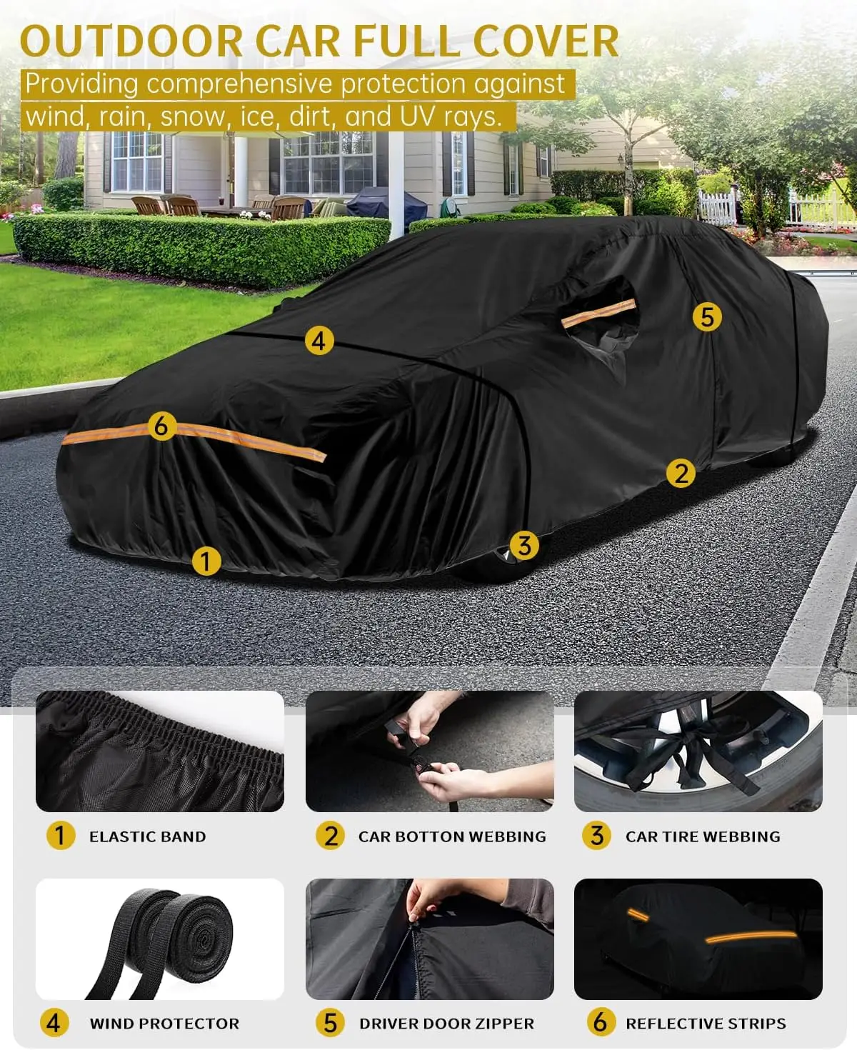 Waterproof All-Weather Custom Fit Car Cover for Ford Mustang 1994-2025, Heavy Duty Oxford Fabric with UV Protection