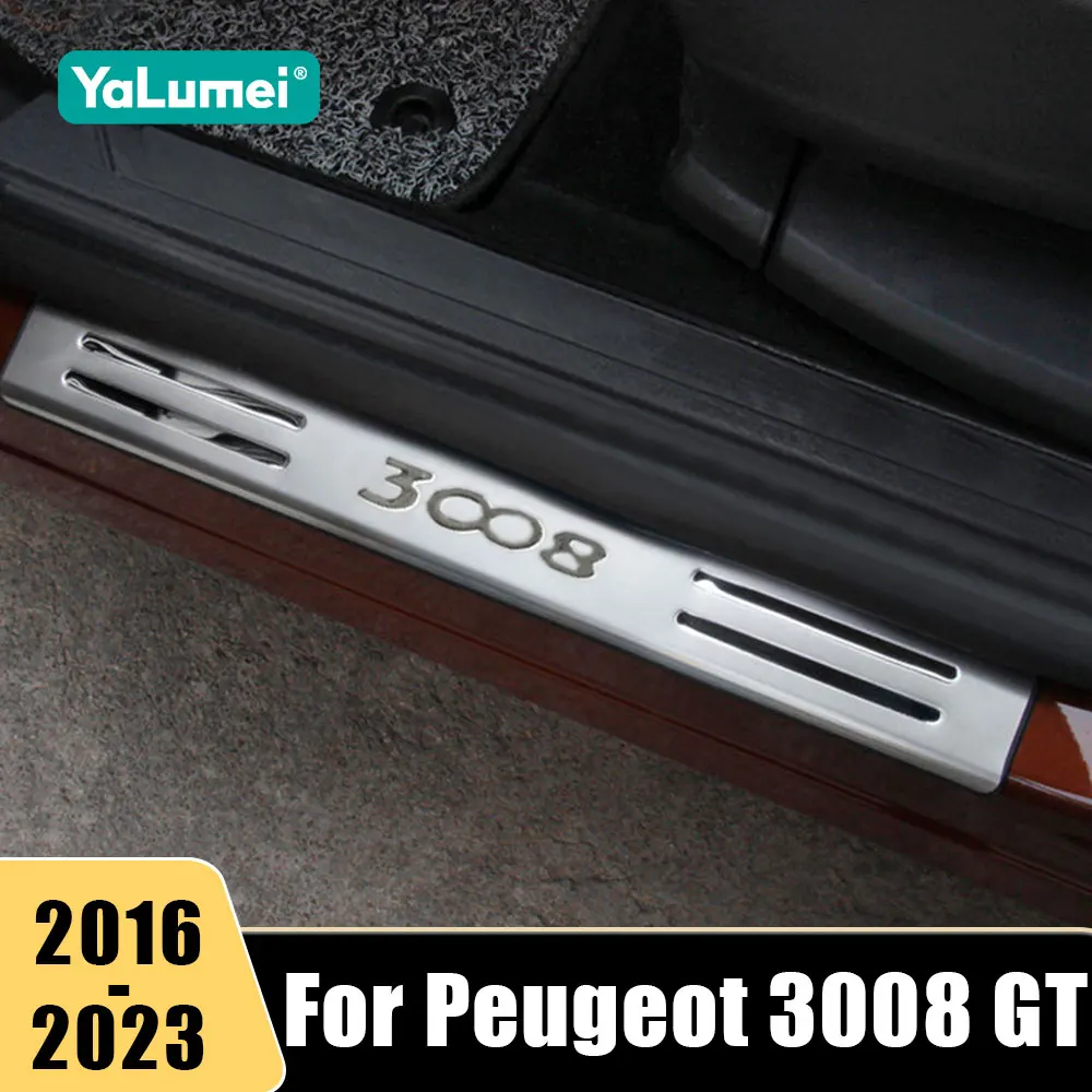 

Car Door Sill Scuff Plate Trim Accessories Stainless Stee For Peugeot 3008 GT 3008GT MK2 2016 2017 2018 2019 2020 2021 2022 2023