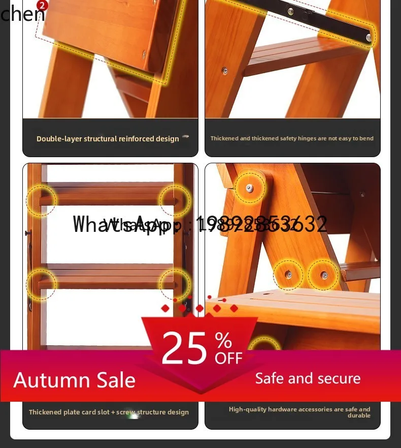 Solid Wood Household Folding Ladder Multi-Functional Indoor Flower Stand Climbing Five-Step Staircase