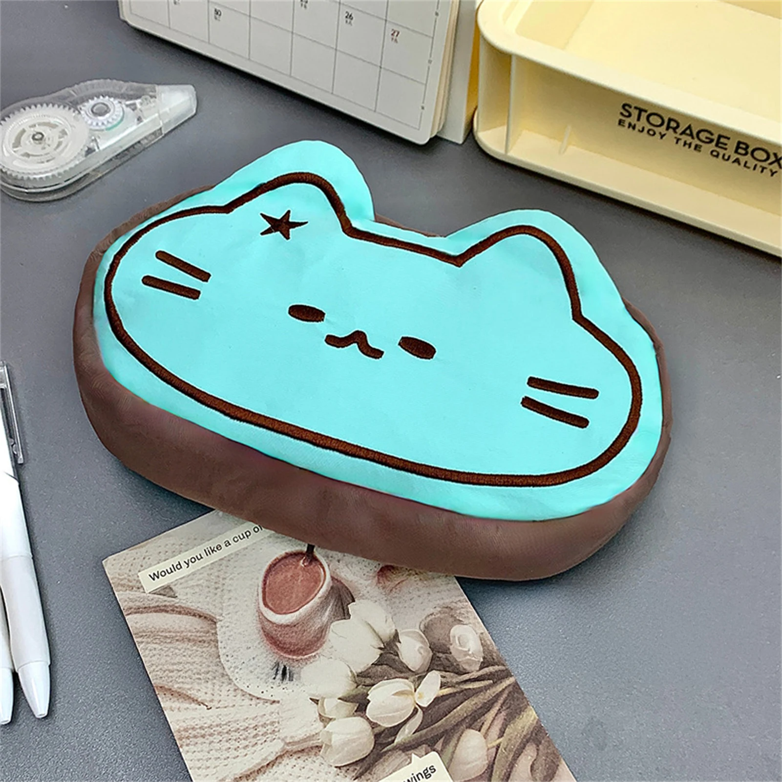 حقيبة أدوات مكتبية من القطيفة على شكل قطة كاواي، مقلمة محمولة، حقيبة أدوات مكتبية جمالية مناسبة لهدايا الطلاب والفتيات