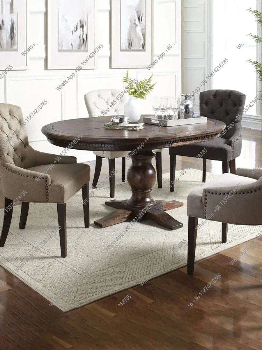 

S American Solid Wood Round Dining Table And Chair Combination Home Small Apartment Dining Table Rotating French Retro Light Lux