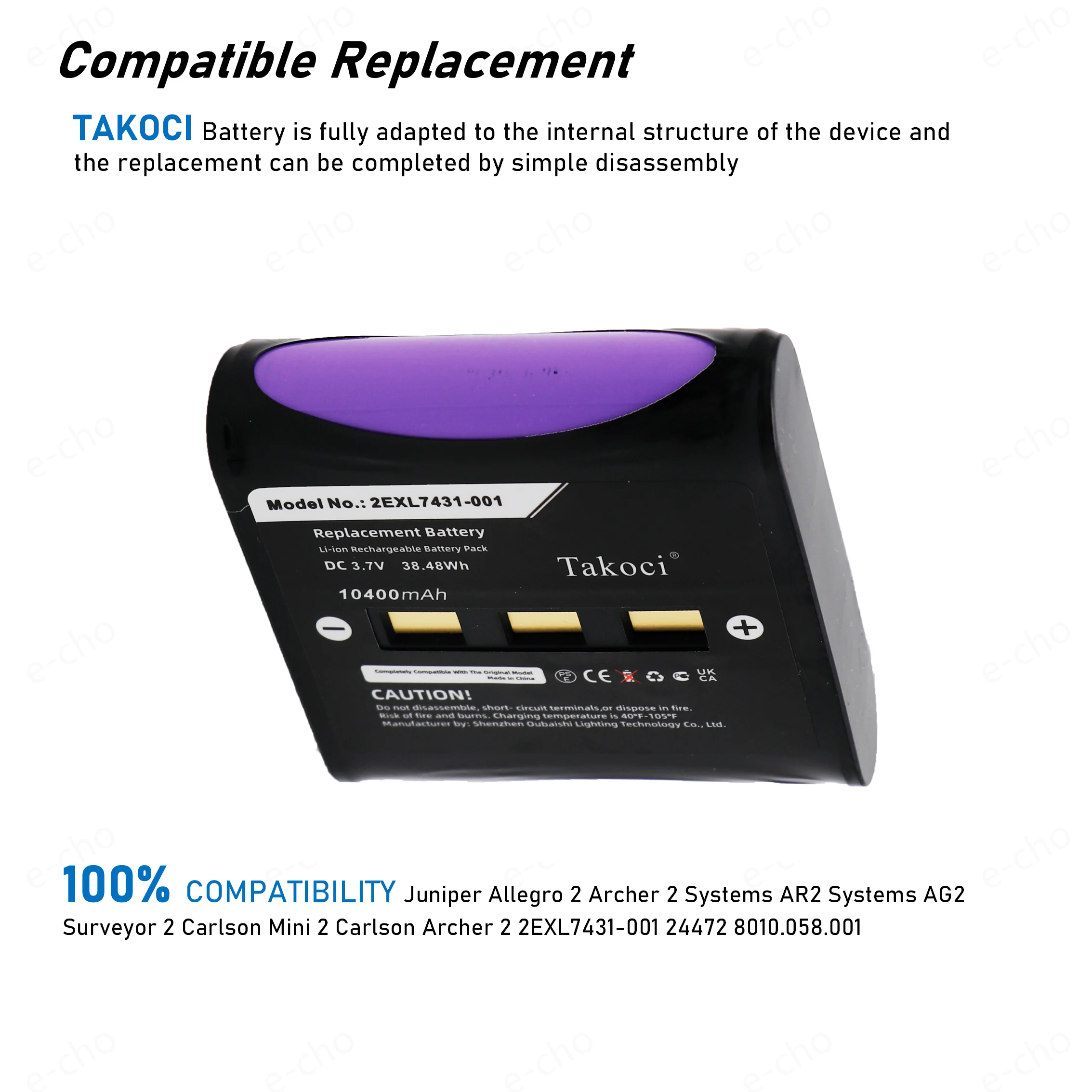 

Replacement Battery 10400mAh for Juniper,2EXL7431-001,1003778-01, Allegro 2,Archer 2 Data Collector,Surveyor 2