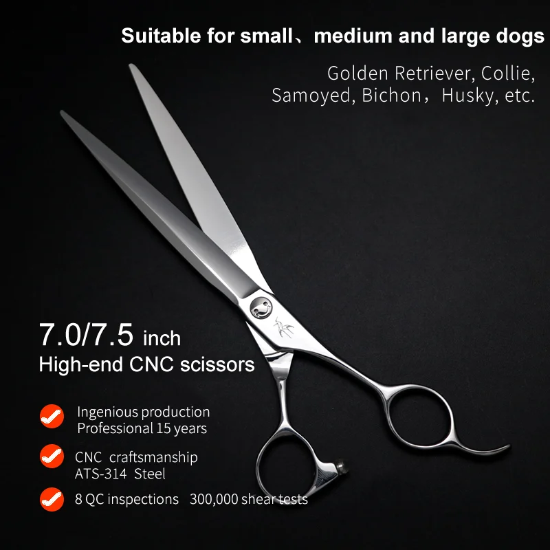 Imagem -02 - High-end Pet Scissors Grupo Aço Dog Grooming Cut Reto Curvo Chunker Thinning Shears Guindaste 7.0 7.5 Ats314