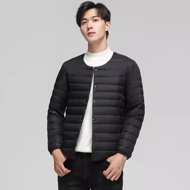 0-10℃ Men Down Jackets 2024 New Autumn Ultra Light Male Collarless Duck Down Coat Puffy Quilted Lining Outerwear Thin Parkas