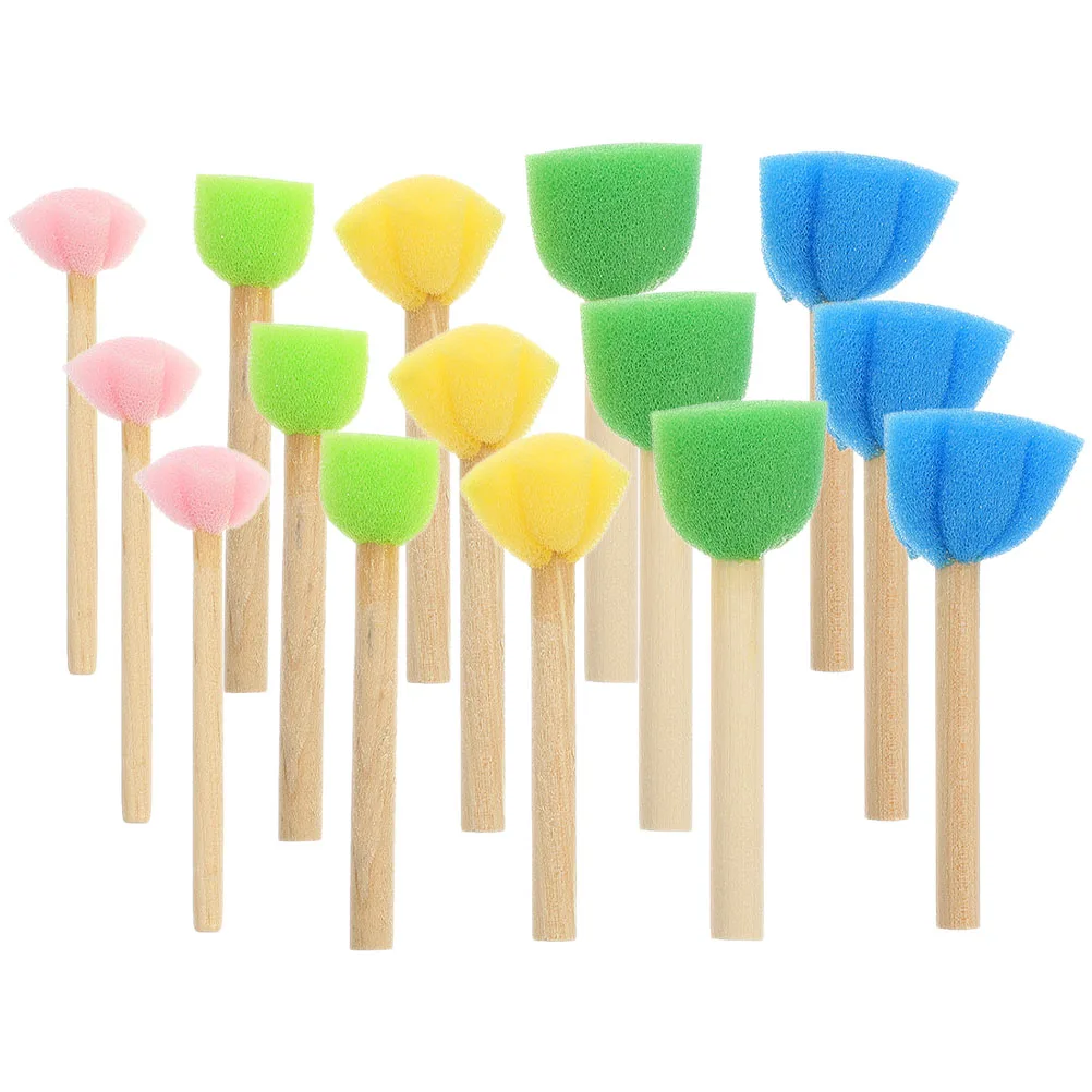 

15 Pcs Sponge Sticks Kids Drawing Stamps Sponges Wood Handles Brushes Kit Graffiti Tools Painting Supplies