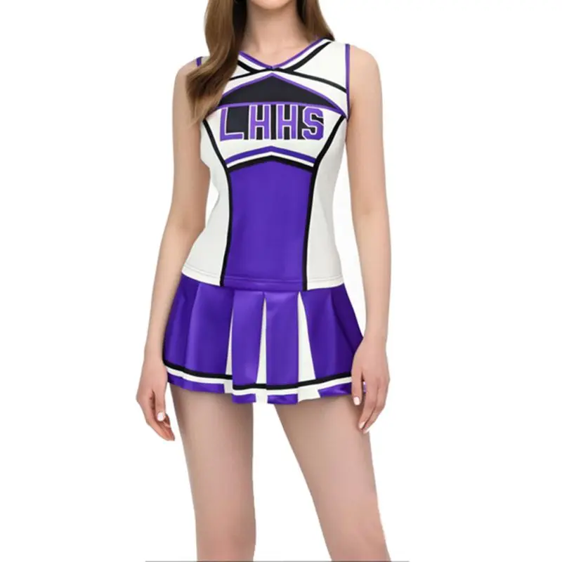 

Женское платье болельщика с носками и помпонами, костюм черлидинга, униформа, наряд на Хэллоуин, танцевальное платье без рукавов