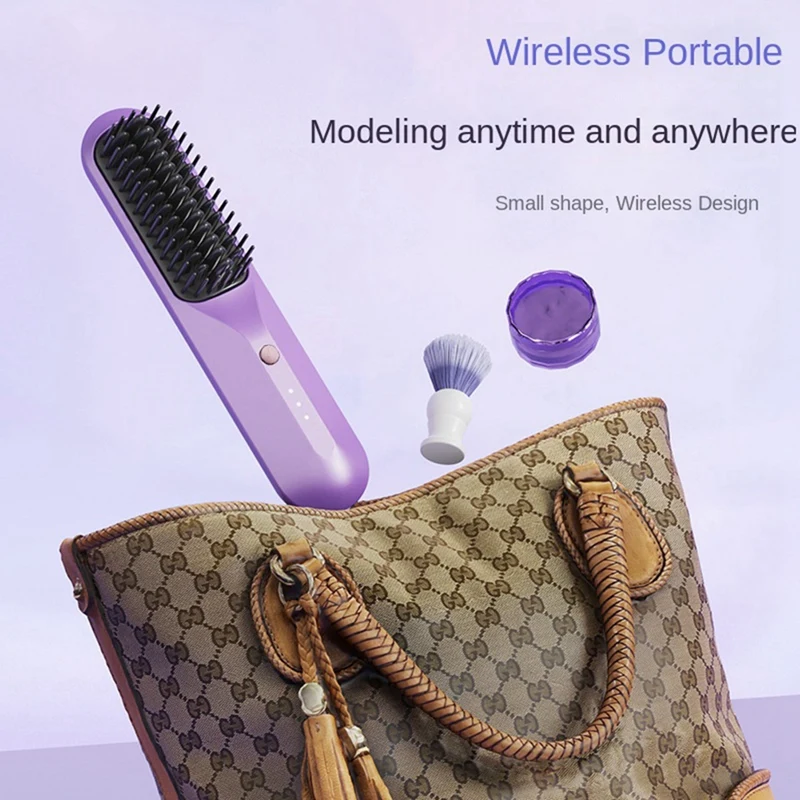 Rechargeable Hot Comb Cordless Hair Brush Straightener Heat Pressing Combs Electric Comb Anti Burn Fast Heating