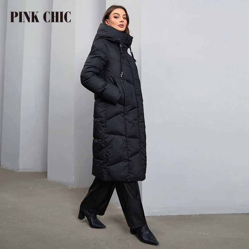 PINK CHIC-Veste d'hiver longue et chaude pour femme, parka classique élégante avec poches, nouvelle collection 2023, W6602