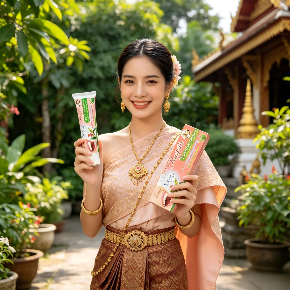 Thai Rasyan Herbal Whitening Toothpaste for Removing Yellow Tartar Stains Fighting Bad Breath Protecting Gums Clove Freshness