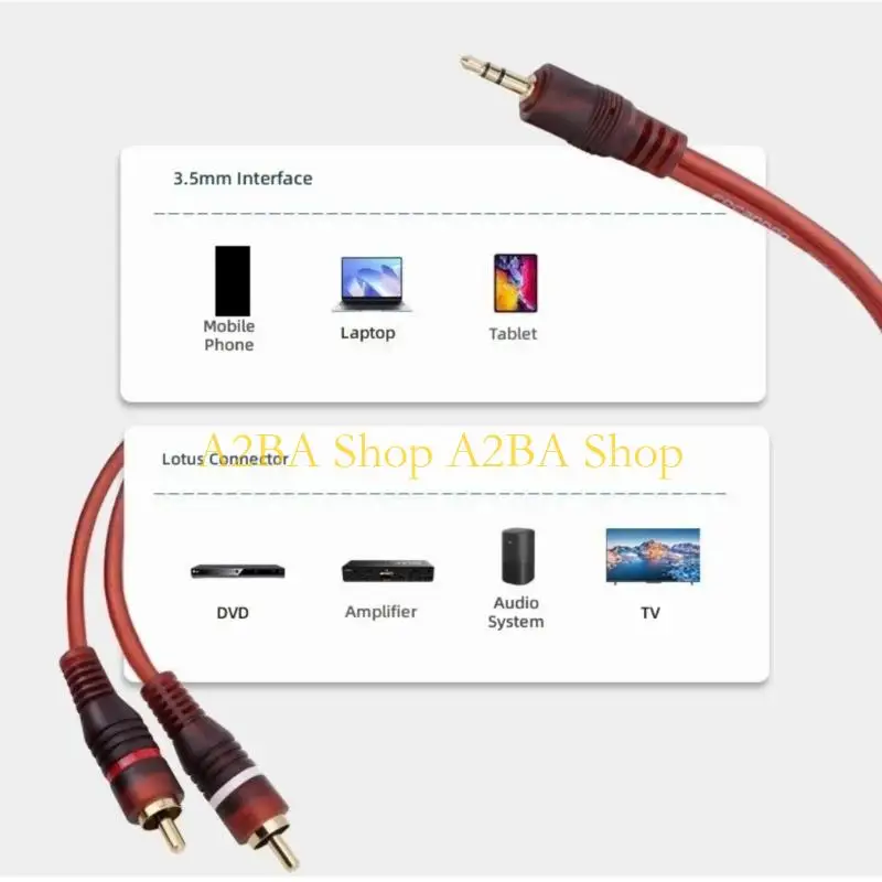 A2BA 3.5mm split end cord for home speaker input and media player use