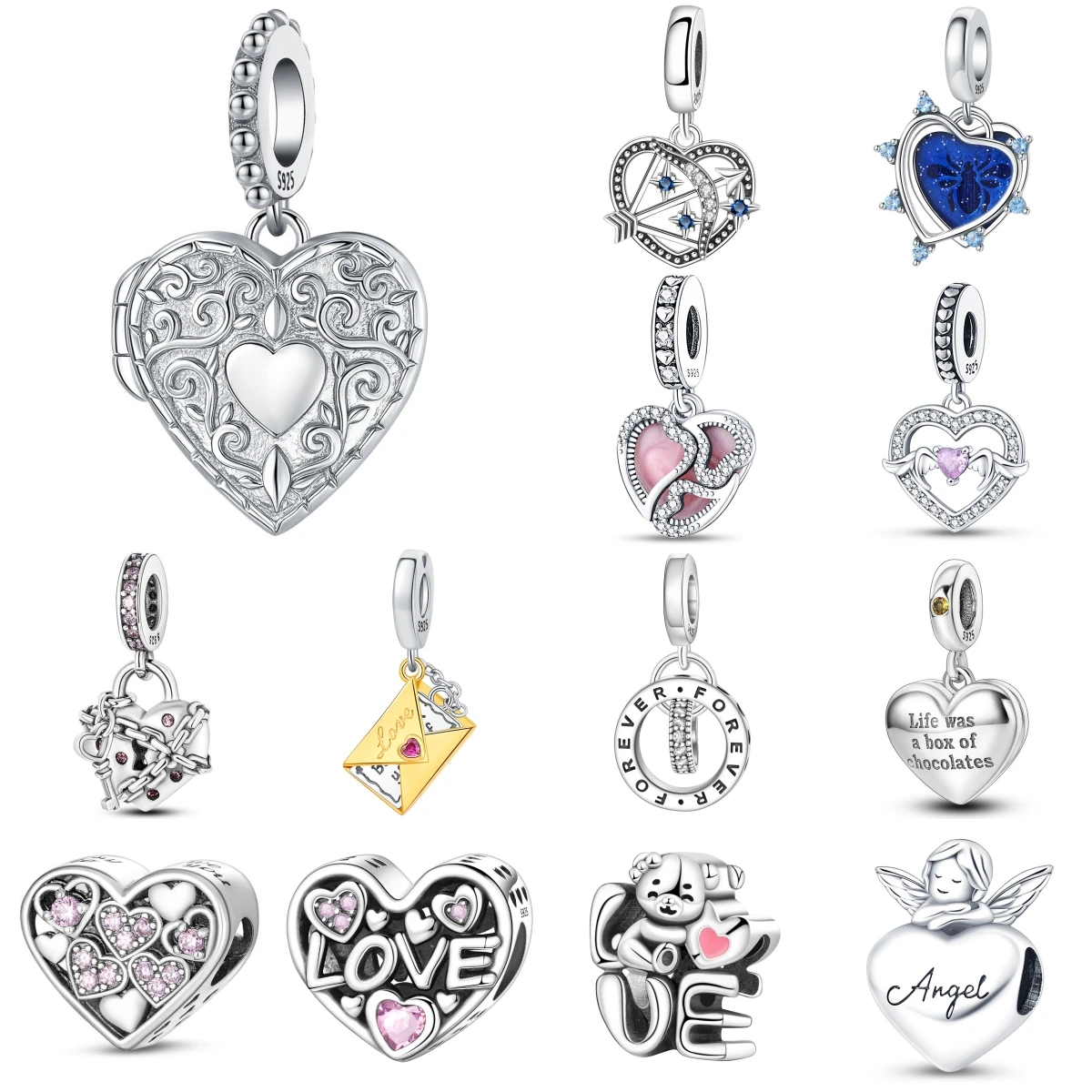 PANPOKI 925 Sterling Silver Vintage Carved Love Box Original Pendants Bracelet Charms Jewelry Party Beads DIY Trendy Gifts