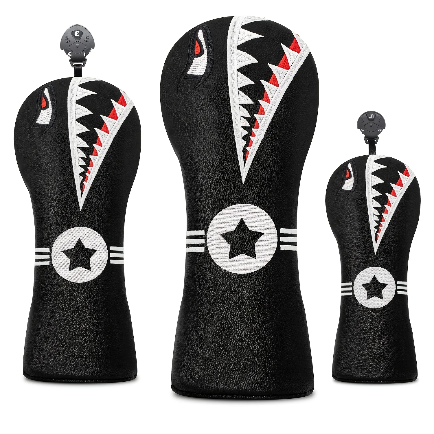 1pc/3pcs Shark Design Golf Club Covers | Suitable for Fairway Wood and Hybrid Club Heads, - Ideal for Outdoor Enthusiasts