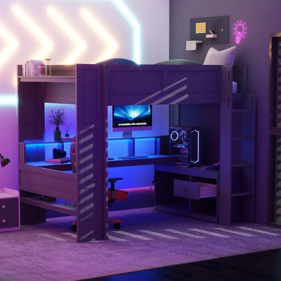

Wood Full Size Gaming Loft Bed with Desk Multistorage Shelves LED and Charging Station Dark Gray Expected Arrival Time: 2.14