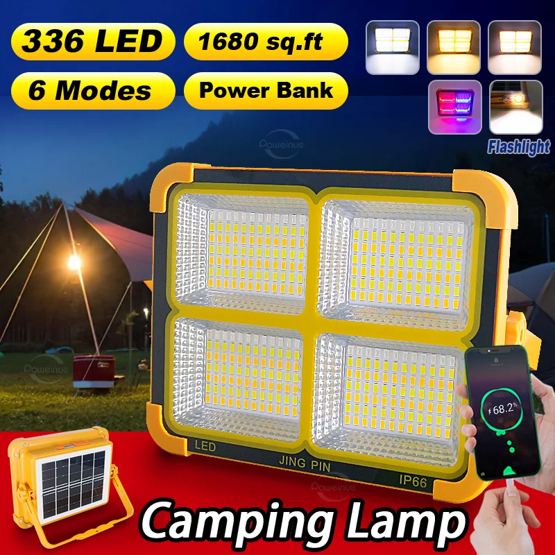 

Super Powerful 100000LM Camping Lantern with Flashlight Solar/Type-C Rechargeable Fishing Lamp Waterproof Emergency Work Light