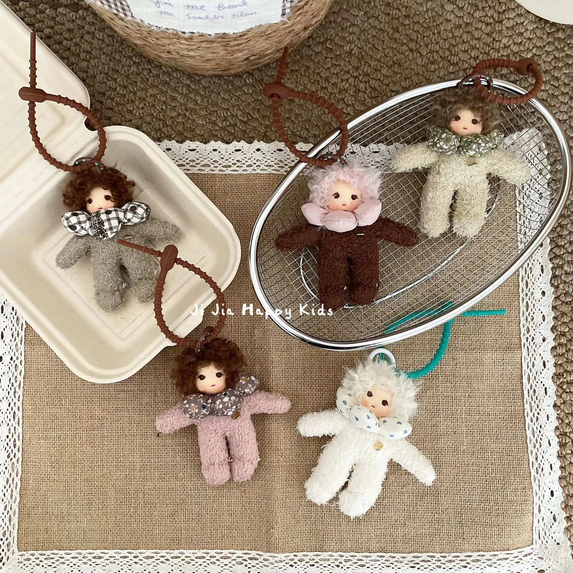 Cute Puffy Fabric Doll Bag Charm with Floral Scarf Stuffed Plush Lightweight Soft Durable Pendant for Girls Backpack Purse Gift