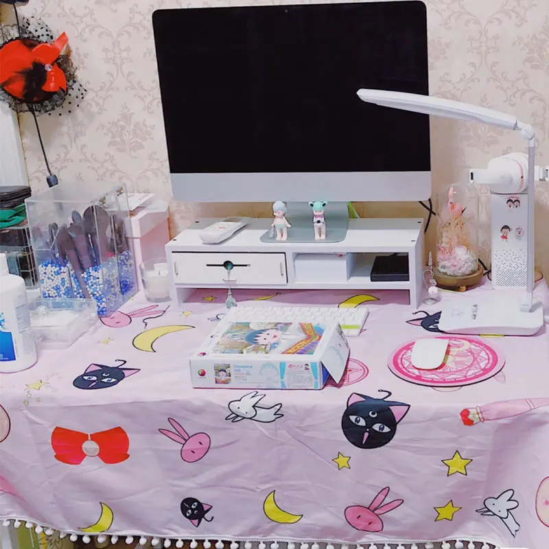 Girls Cute Sweet Pink Tablecloth Rectangular Kitchen Dining Wedding Anime Computer Desk Anti-stain Table Cloth Cover Birthday