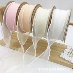 (5yards/roll) 4cm Fishtail Pearl Yarn Ribbon Silk Organza Lace Material Ribbon for DIY Handmade Bow Gift Wrapping Wedding Decor