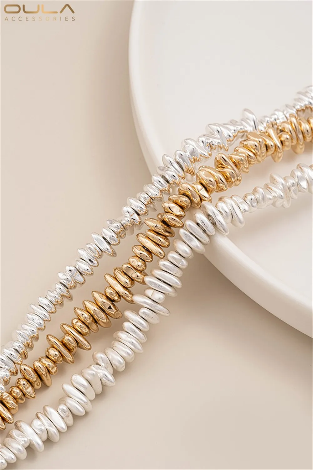 Small Gold Silver Fragments Plated with Shiny Gold and Silver Small Stones Shaped Beads DIY Bead Materials Jewelry Accessories