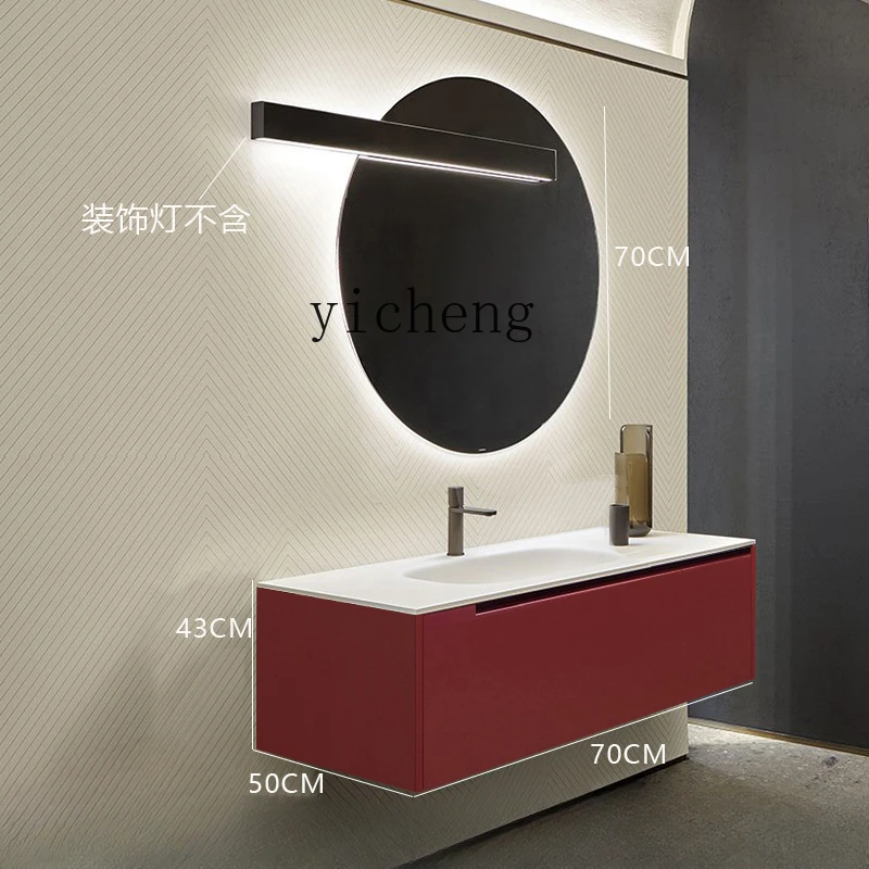 

TQH bathroom cabinet combination oak bathroom washbasin cabinet cream color modern light luxury wind skin feeling wash