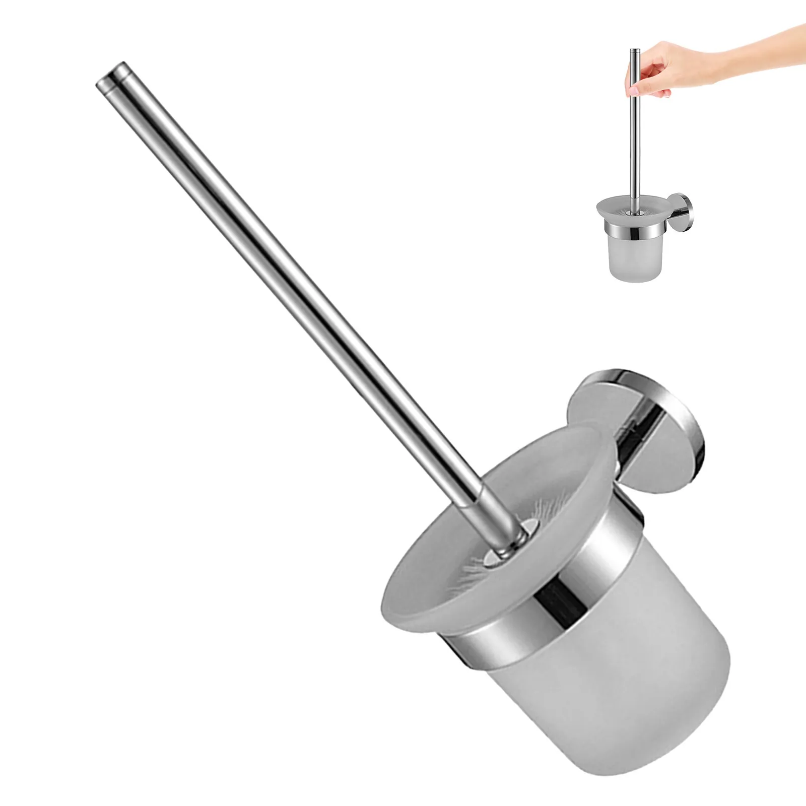 

Modern Wall Mount Toilet Brush and Holder Set Stainless Steel Glass Holder Space Saving Odor Resistant for Home Office Hotel