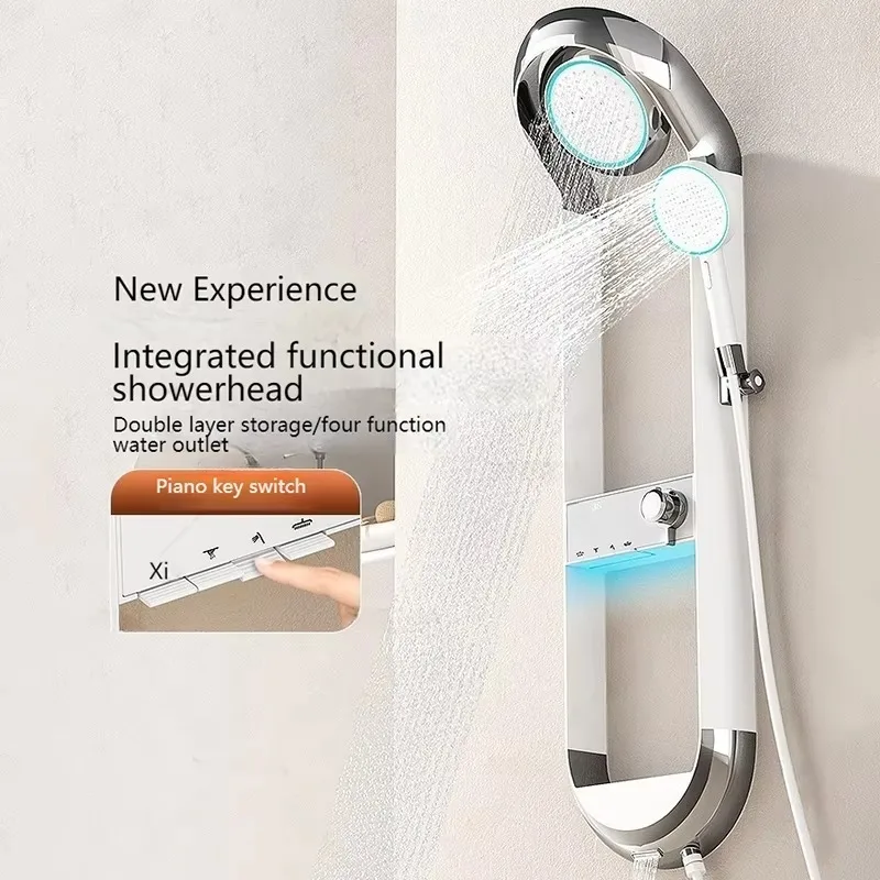 White Wall Mounted Bathroom Shower with Hot and Cold Top Spray Faucet and Digital Mood Light Shower Set