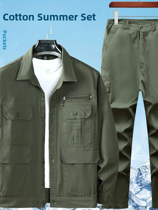 

Men's Summer Thin Cotton Workwear Set-irt And Pants-Made for Welding And Auto Repair-Tear Resistant Work orm Outfit