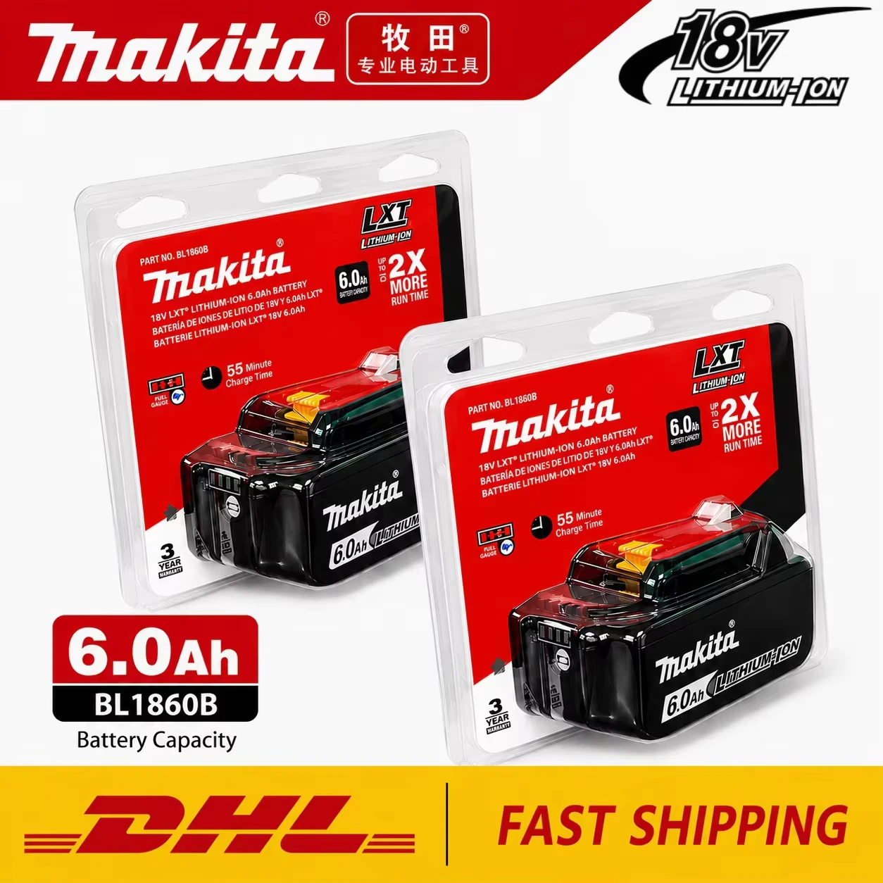 Image of Original Makita 18V 6,0Ah Lithium-Ionen-Akku für DHP489 DGA404 DDF487 DTD173 DAS180 HR140D Kabelloses Elektrowerkzeug