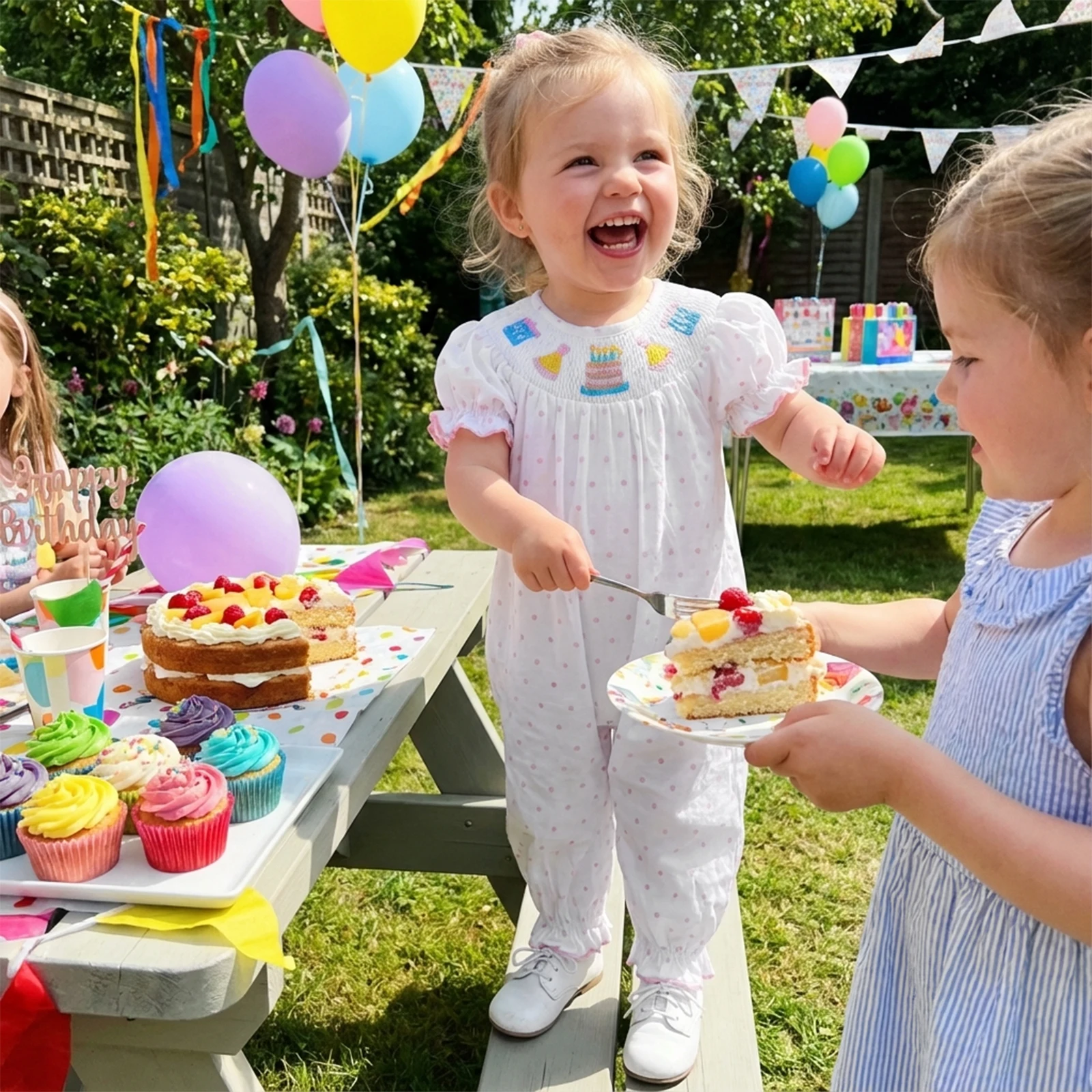 Baby Girl Birthday Romper Casual Stylish Embroidered Dot Print Smocked Crew Neck Short Sleeve Infant Jumpsuit