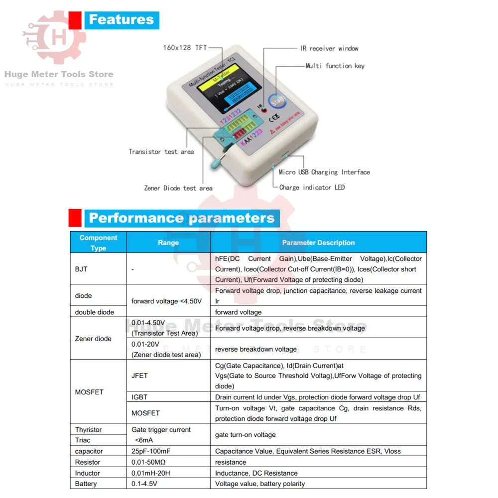 LCR-TC1 Multimeter Digital penguji Transistor TFT Backlight Transistor Tester Diode Triode kapasitor Resistor Meter