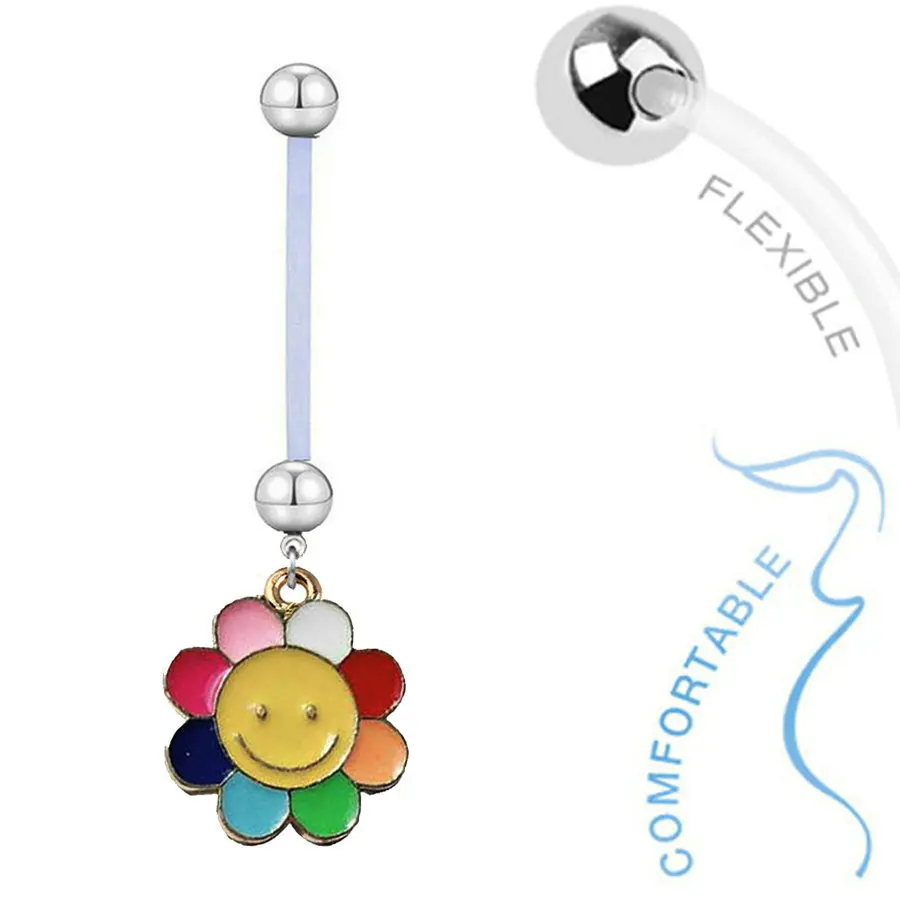 1 PC Colorful Sunflower Pregnant Belly Ring Sexy Trendy Maternity Belly Bars Flexible Barbell Piercing Ombligo