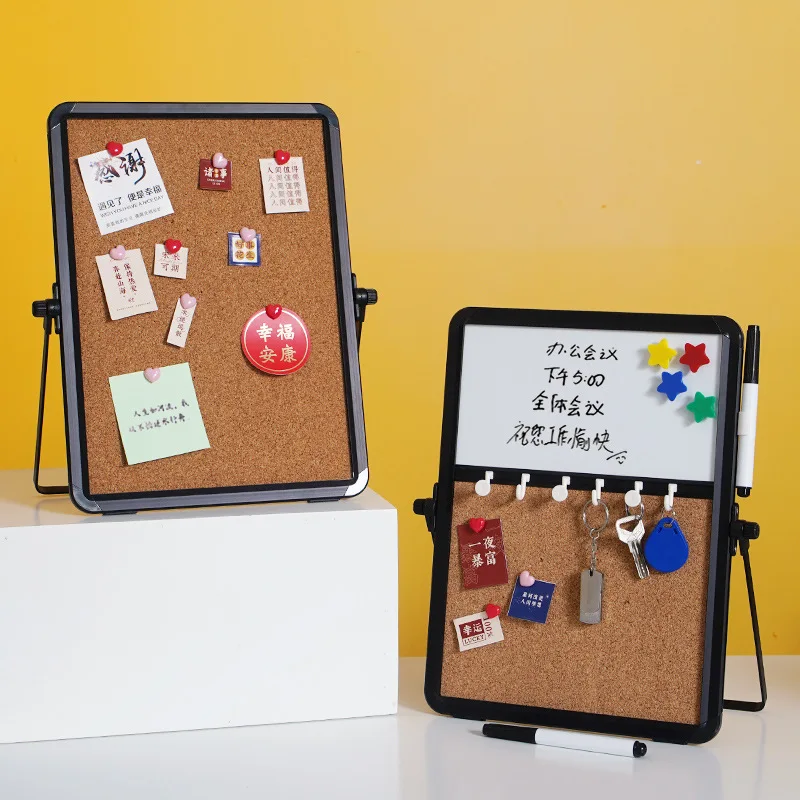 Double Sided Cork Board and Whiteboard Combo Aluminum Frame Desk Stand or Wall Mounted Memo Notice Photo Display Board for