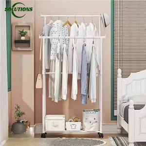 قضيب مزدوج قضيب متعدد الوظائف رف ملابس أرضية تلسكوبية مع عجلات للملابس والقبعات والأحذية أفضل 12 حامل غطاء مبيعات لغرفة النوم - No4