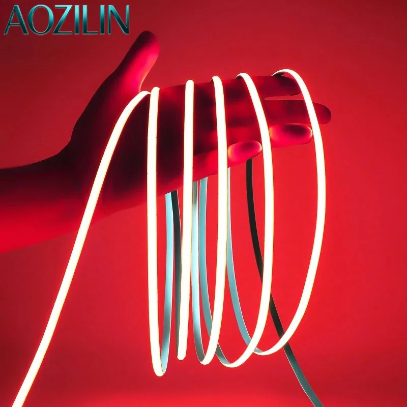 5mm Ultra‑Thin COB LED Tape, DC12V Red High CRI Ra＞90 Super Bright Cuttable Flexible 16.4ft for Indoor DIY Lighting Accessory