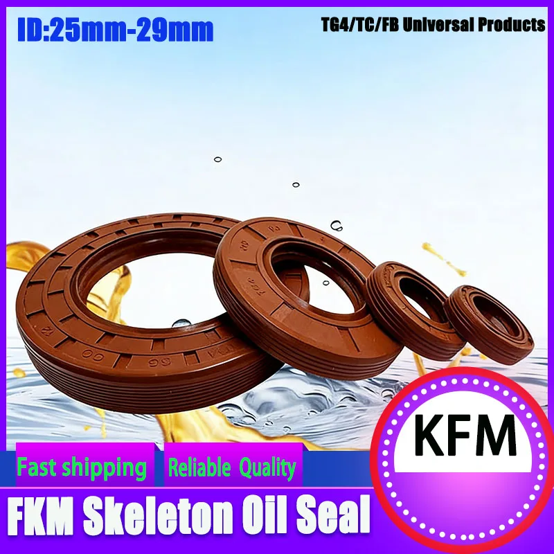 TC/TG FKM Oil Seal, High Temperature Resistance Skeleton Oil Seal for Auto, Machinery, Hydraulic,ID25mm-29mm