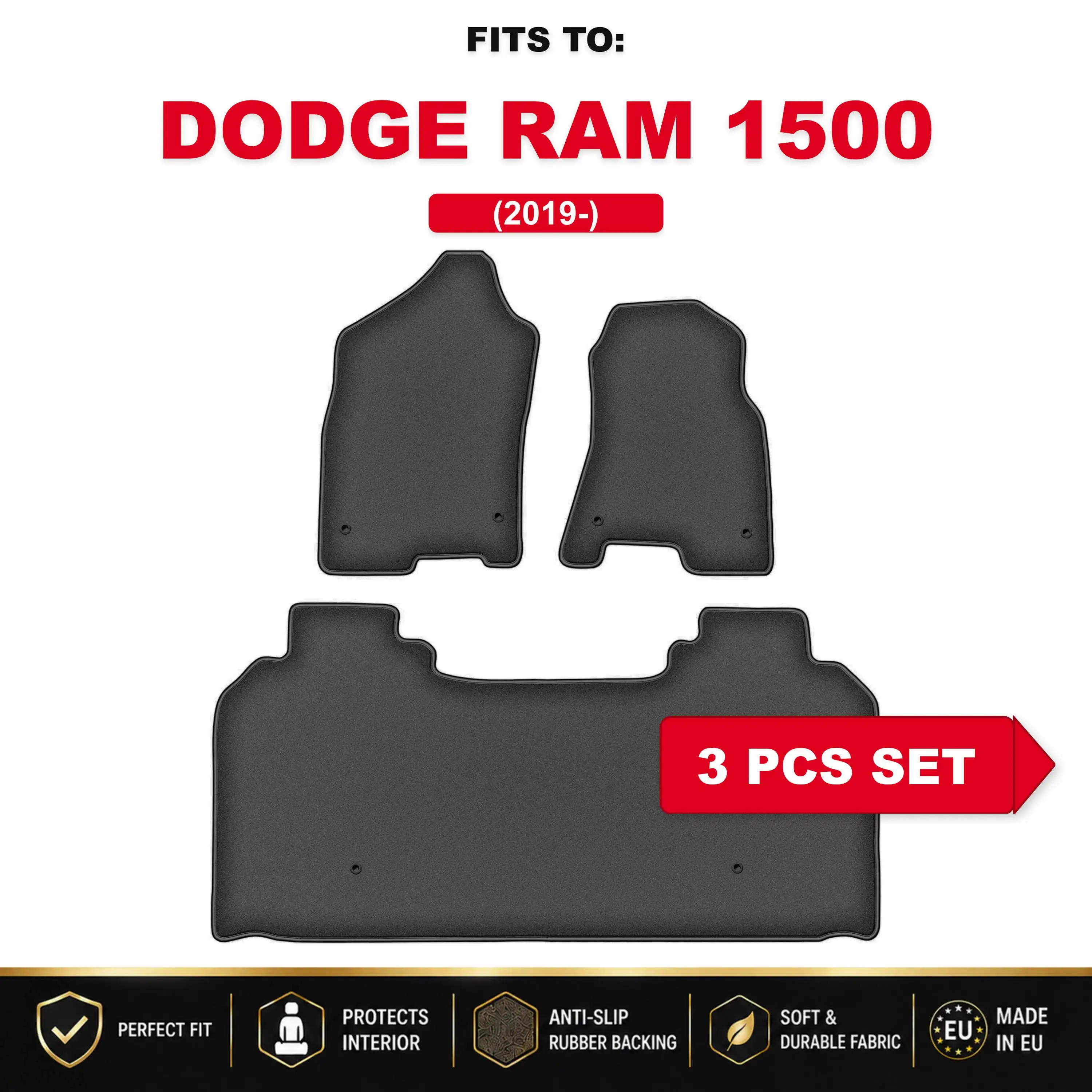 PREMIUM Auto Vellour Matten voor: Dodge RAM 1500 2019- lange uitvoering Automattenset