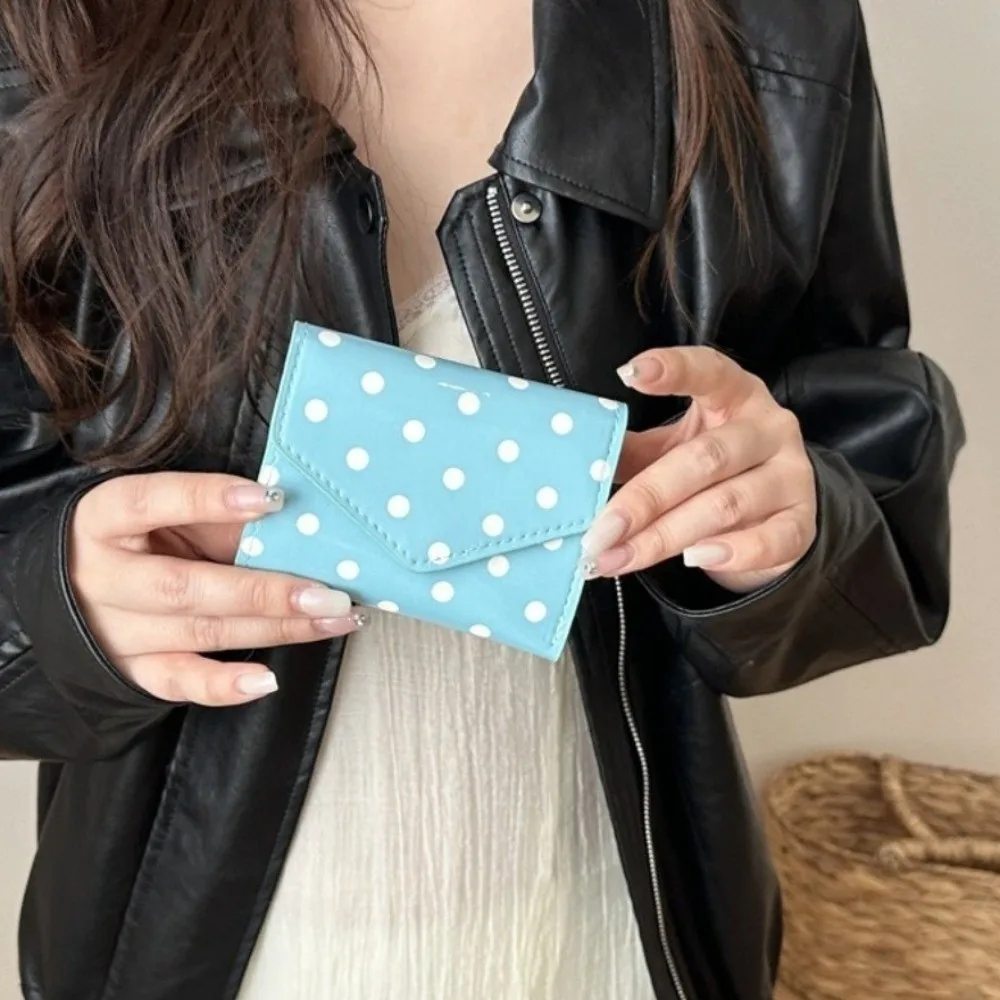 Simple Compact Polka Dot Wallet Smooth Surface Wear Resistant Coin Clutch Purse Zipper Multiple Slots Women's Card Holder Travel