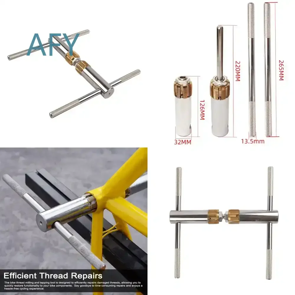 Bicycle Tap Tapping Tool for Crankshaft Thread Repair Five Way Tap Wrench with L R End Taps for Mountain Road Bike