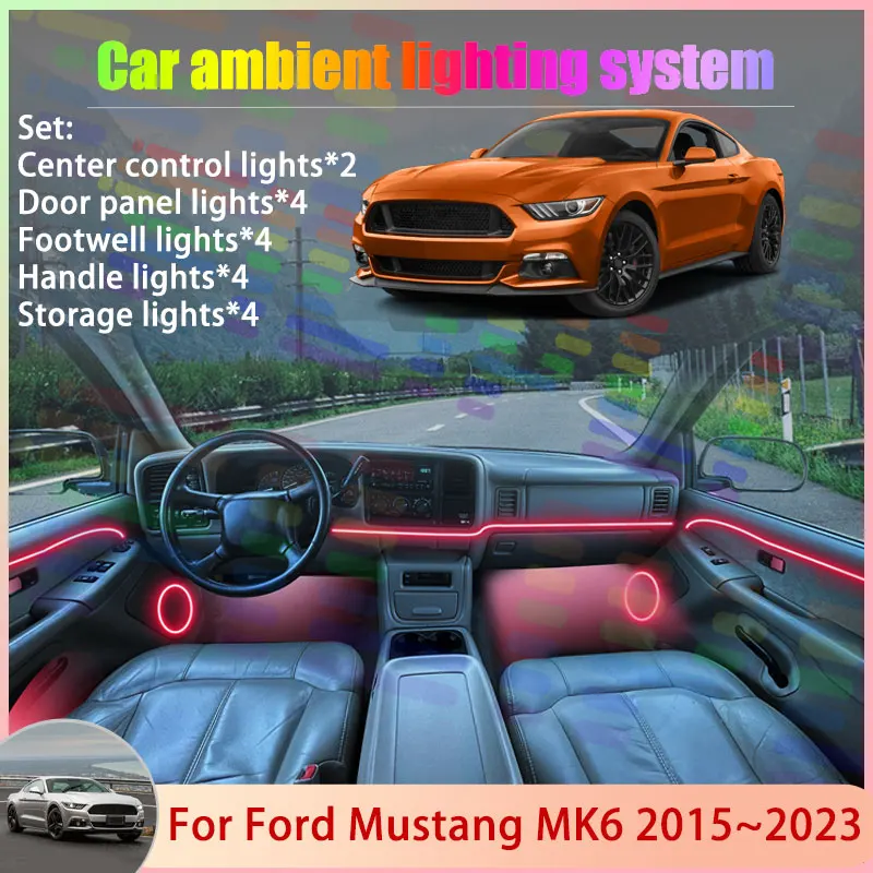 

For Ford Mustang MK6 6th S550 2015~2023 2016 2017 2/18 in 1 Car Atmosphere Light Lamp RGB Shade Ensemble Streamer Atmosphere Set