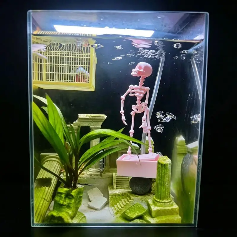 Hot Sale No Power Dancing Skull Aquarium Ornament Water Dance Skull Fish Tank Decor 3D Printed Movable Oxygen Ornament