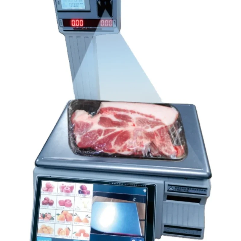 AI Cameral Scale Intelligent Market Butcher Barcode Receipt Label Printing Printer Weight Scale 30kg