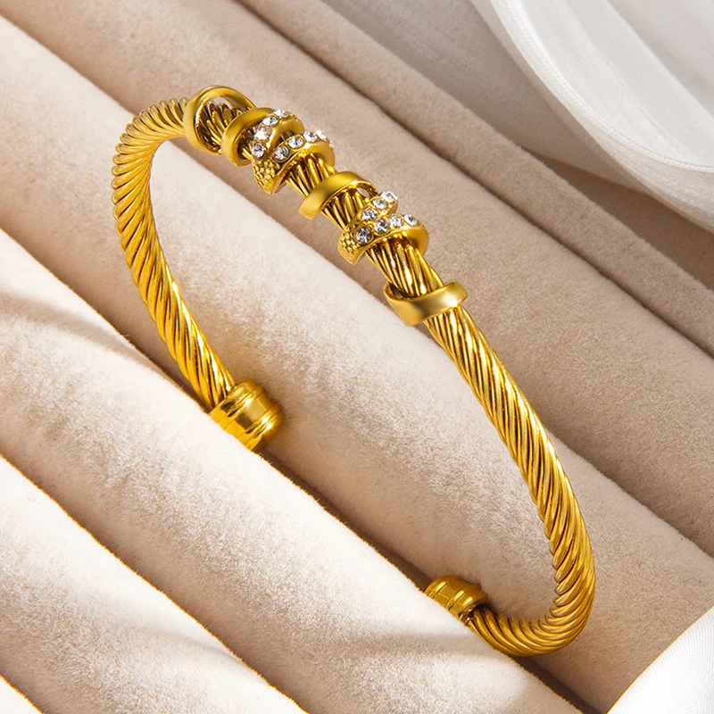 Cz stone pave wire rope bangles for women stainless steel bangles stainless steel dainty minimalist jewelry new in 2025