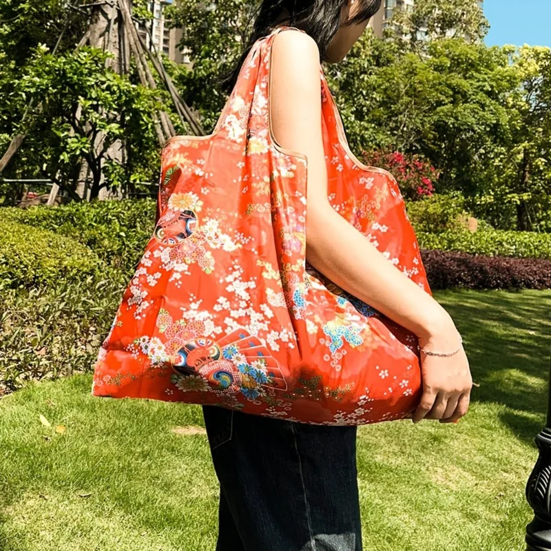 Bolso de compras grande y reutilizable para mujer, bolsa de hombro con bolsillo de moda, plegable, ecológica, lavable, de viaje, 50lb, novedad