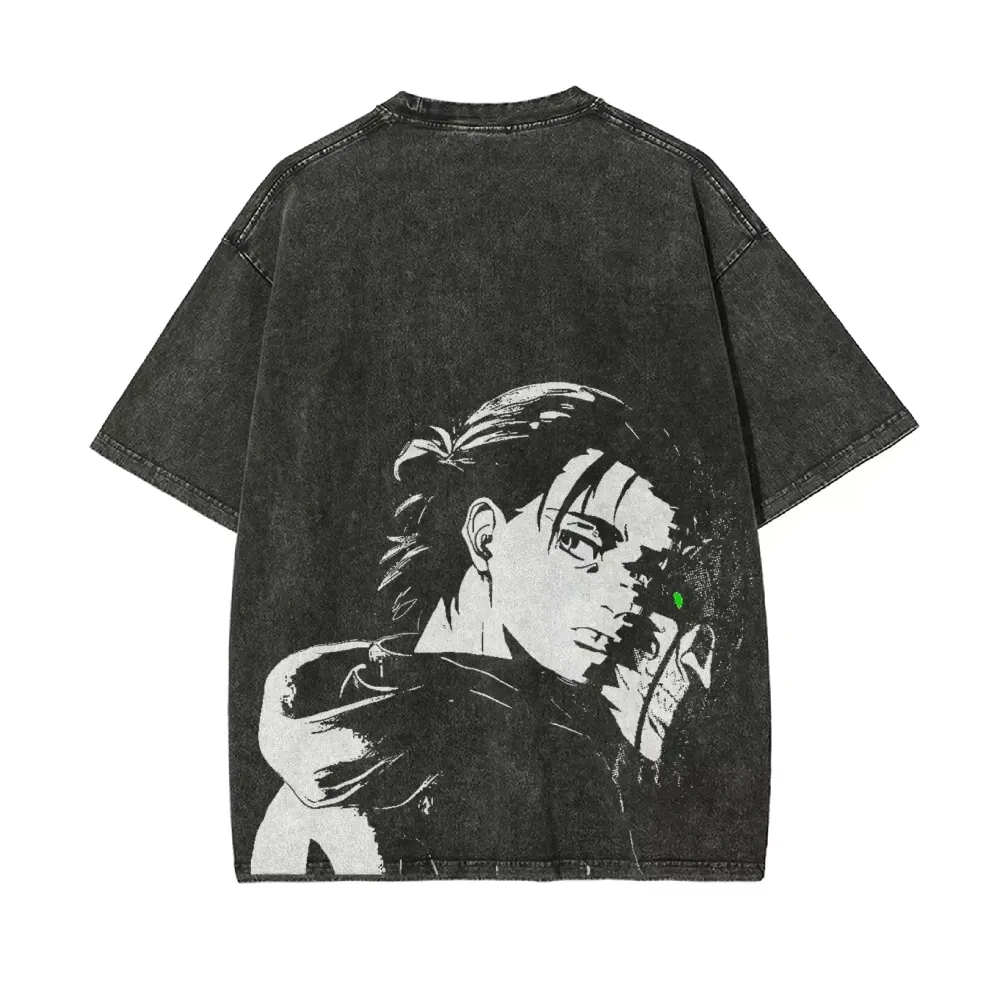 Attack on Titan Eren Yeager Printed T-shirt Men's and Women's Washed T-shirt High Quality Vintage Cotton T-shirt Harajuku Tops