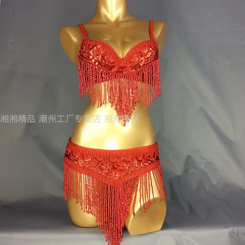 Wholesale Belly Dance Costume 2pcs Set BRA BELT NECKLACE GOLD&SILVER White 4 COLORS 34D/DD,36D/DD,38/D/DD,40B/C/D,42D/DD