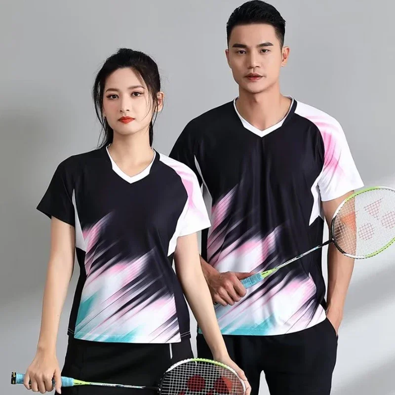 Camisetas de Ping Pong y bádminton para hombres y mujeres, secado rápido, de manga corta uniforme de tenis de mesa, estampado, Tops de voleibol de tenis