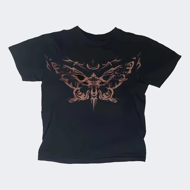 Y2K Schwarz Grunge Ästhetische Weste Rapcopter Schmetterling Retro Crop Top Gothic Dark Street Wear Harajuku Sport T-shirt