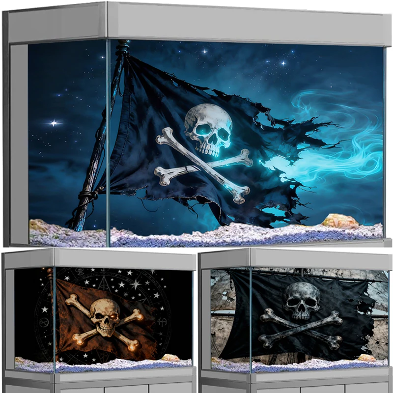 

Pirate Flag 3D Fish Tank Decor Aquarium Background Sticker, Printing Poster Fish Tank Decorations PVC aquarium accesories