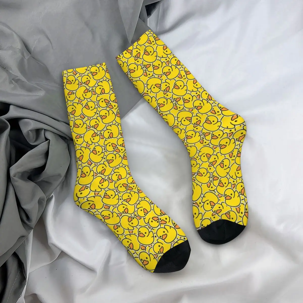 Funny Happy Men\'s Compression Socks Yellow Classic Rubber Duck Vintage Harajuku Yellow Bird Hip Hop Novelty Pattern Crew Sock