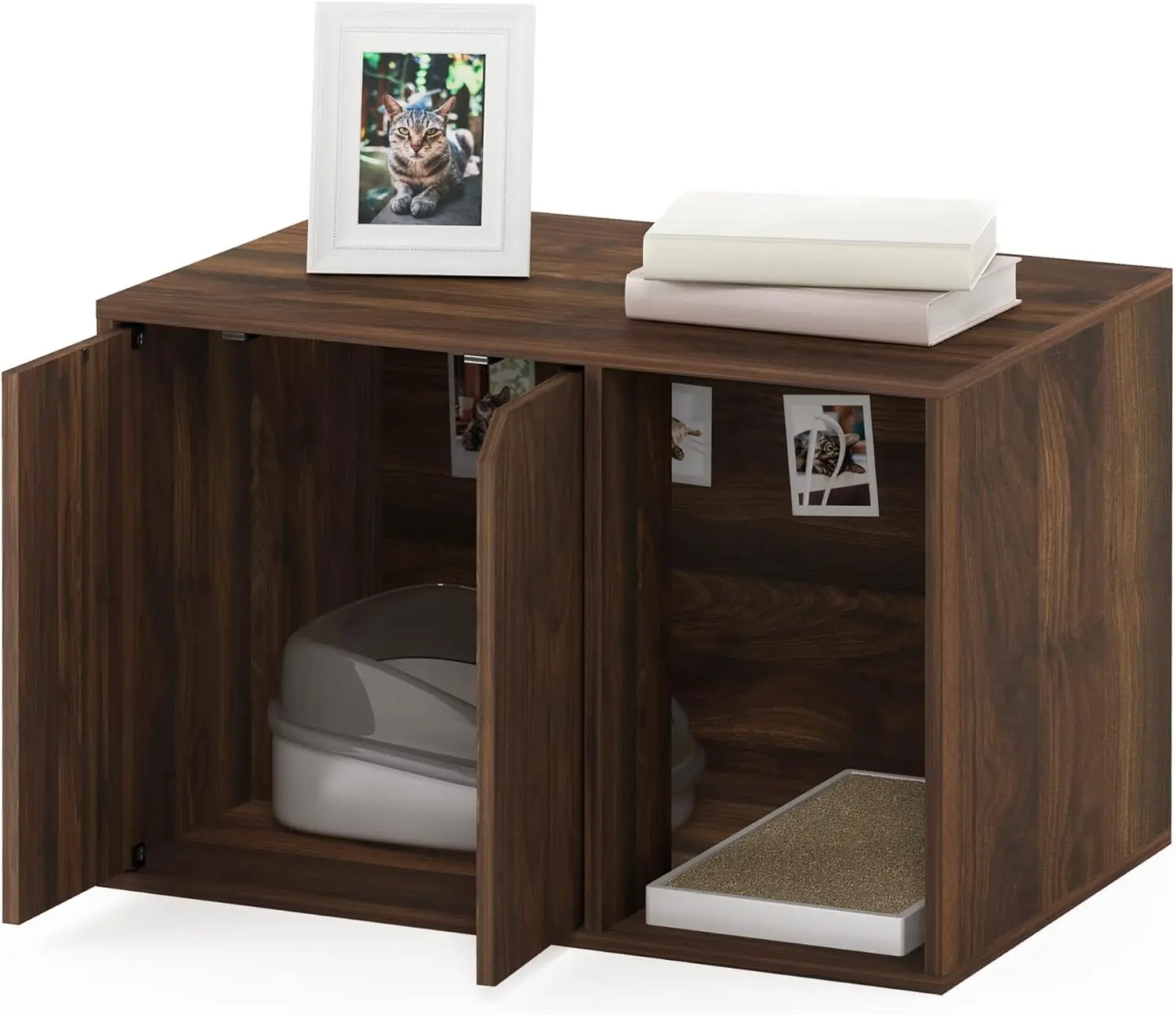 

Small Cat Litter Box Enclosure with Side Entrance and Doors, Columbia Walnut Finish for Living Room or Bedroom